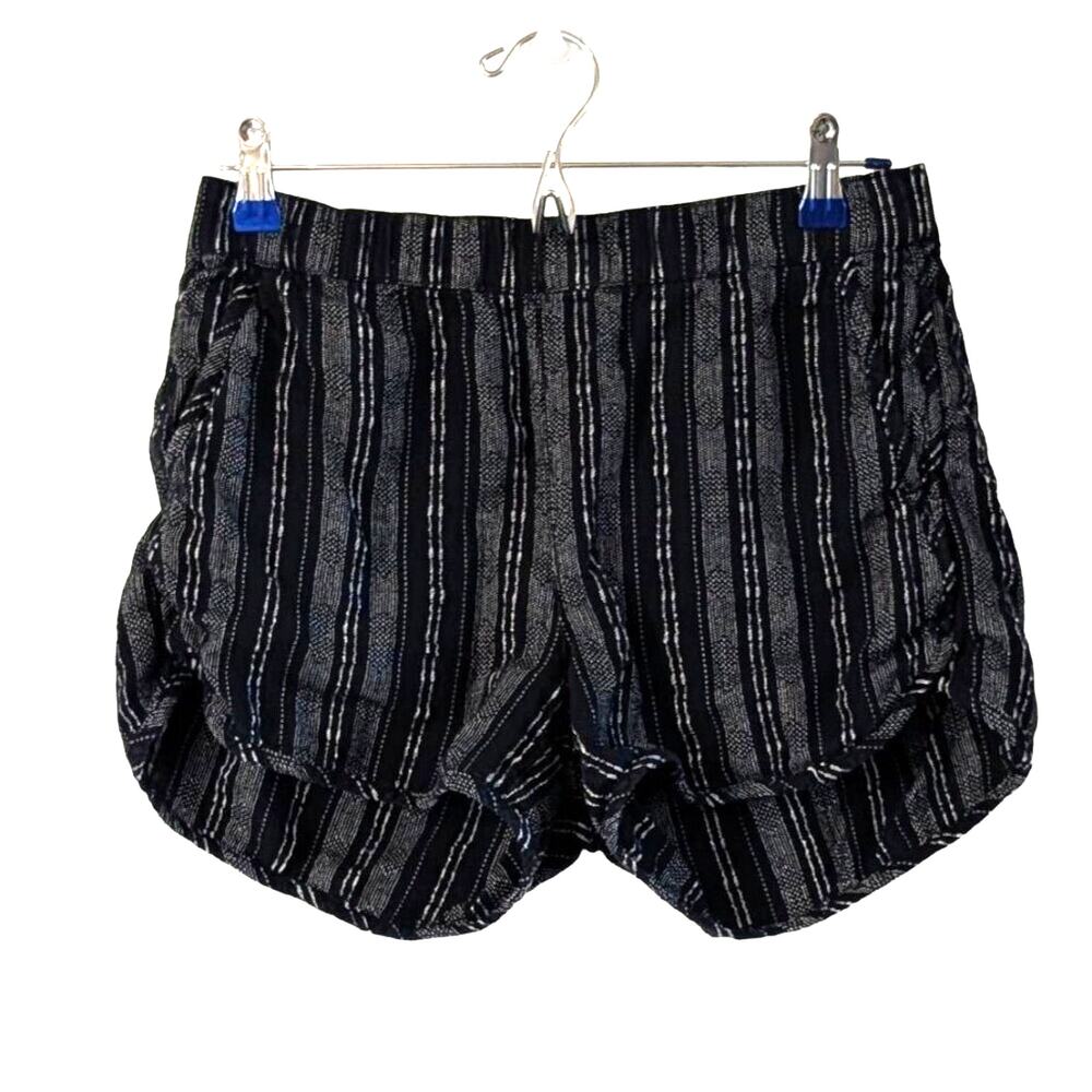 Madewell Black White Striped Pull On Shorts Small Elastic Waist Pockets Coastal